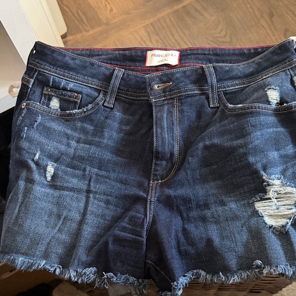 Fran Denim Women's Dark Blue Distressed Cutoff Jean Shorts